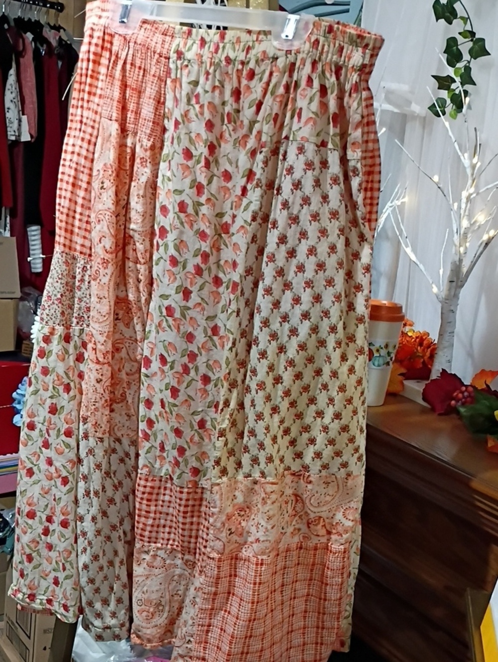 St. John's Bay Peach and Cream Floral Patchwork Maxi Skirt